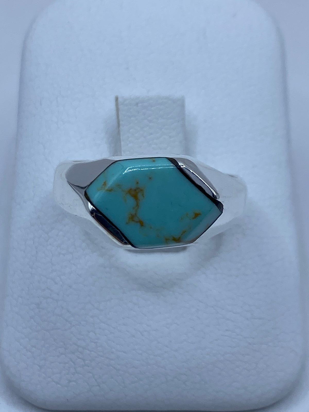 Anillo de plata 925 con turquesa azul cielo engastada a mano, talla 8