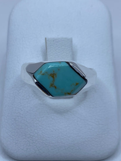 Anillo de plata 925 con turquesa azul cielo engastada a mano, talla 8