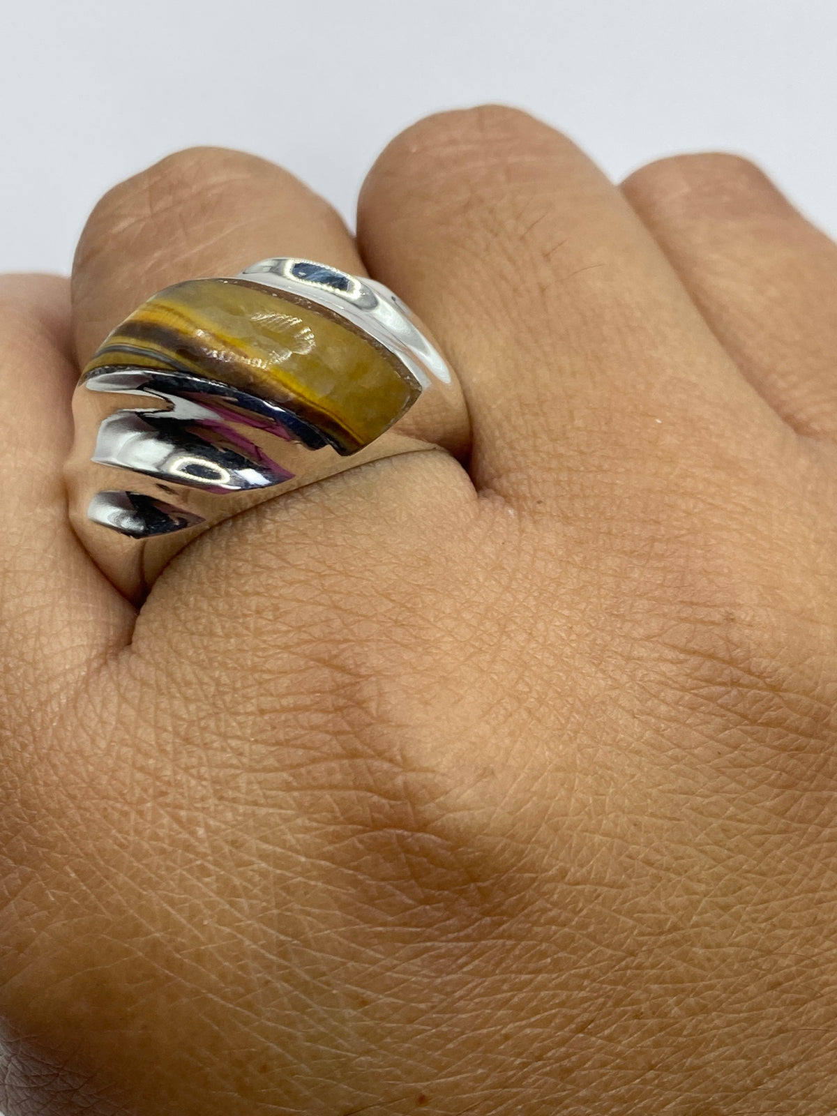 Anillo Plata Ojo de Tigre Escultural — Taxco 925 — foto 6