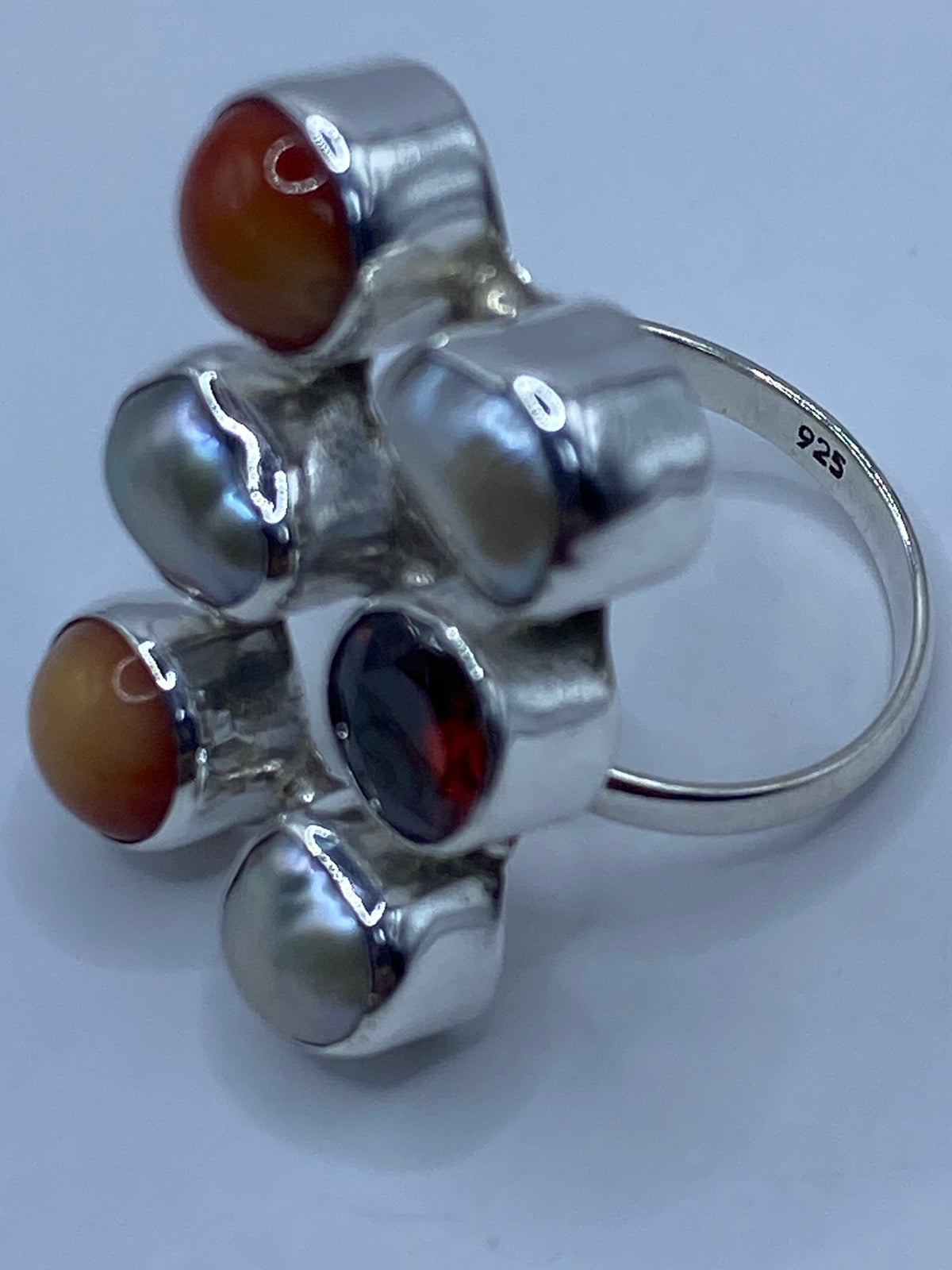 Anillo Ajustable Perla y Circonia Roja de Plata 925 — foto 5