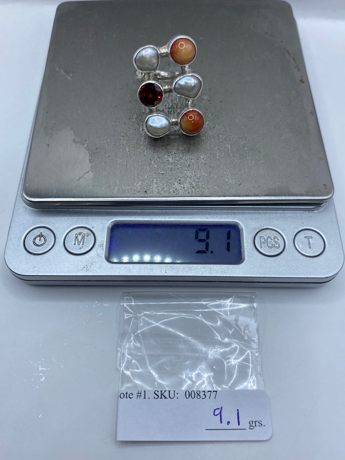 Anillo Ajustable Perla y Circonia Roja de Plata 925 — foto 7