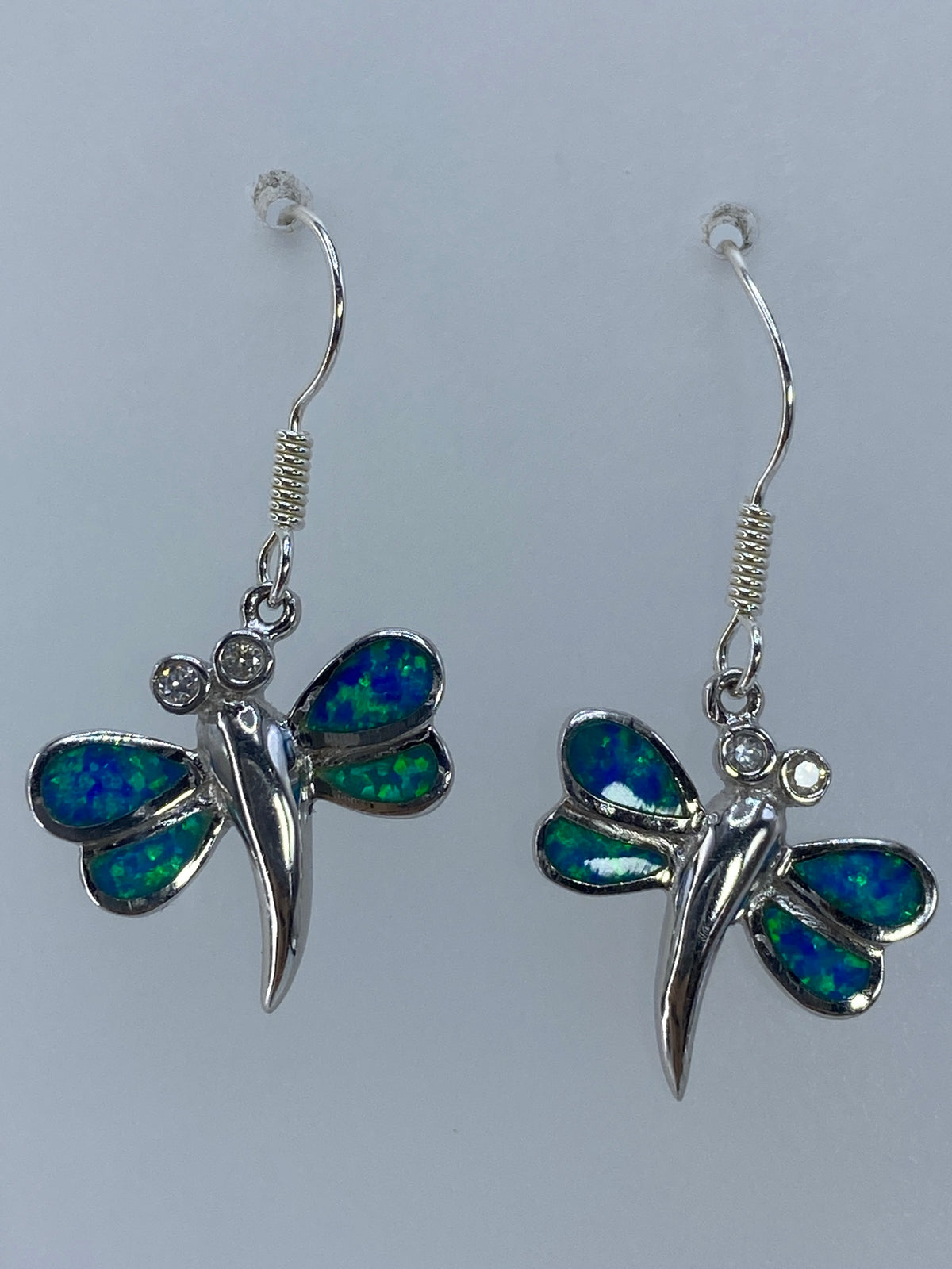 Par de aretes libélula de plata 925 con ópalo de fuego verde olivo