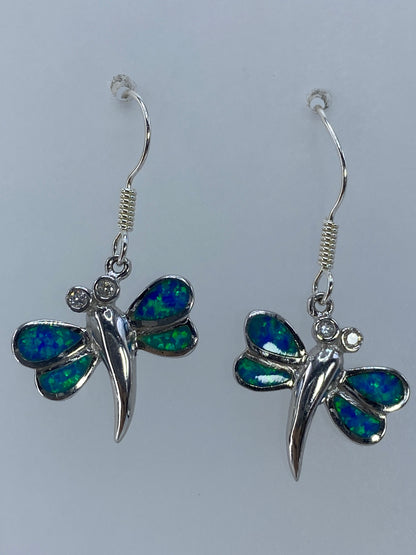 Par de aretes libélula de plata 925 con ópalo de fuego verde olivo