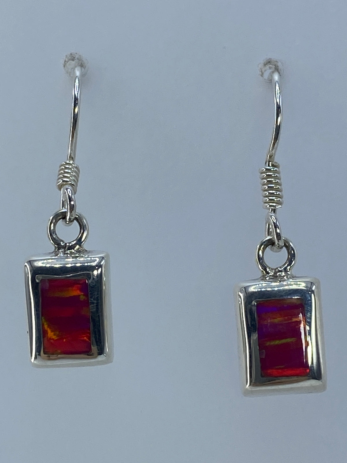 Par de aretes de plata 925 con ópalo de fuego rosa, 3 cm de largo, ganchos de plata con bobina