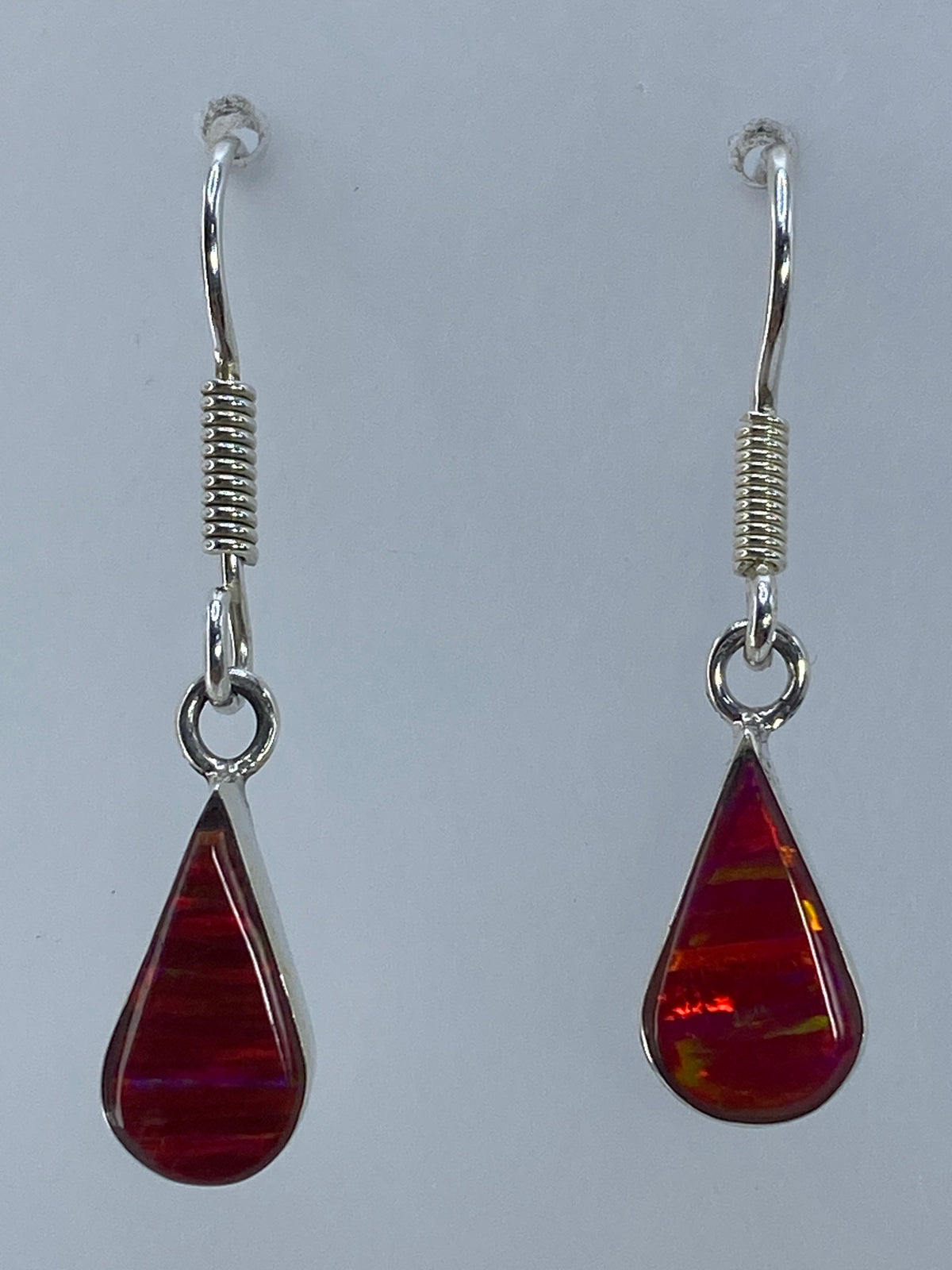 Aretes de plata 950 con ópalo de fuego rosa, largos 3.3 cm con gancho de plata