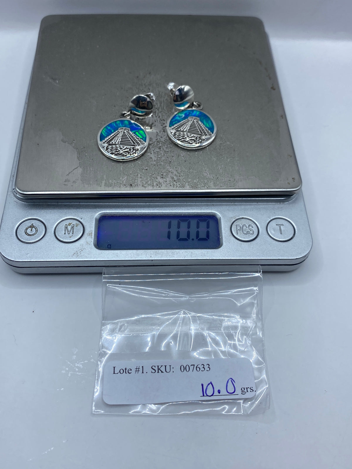 Aretes Calendario Azteca de Plata 950 con Ópalo Azul — foto 6