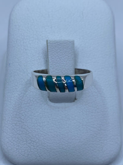 Anillo de plata 925 con turquesa azul cielo engastada, vista frontal