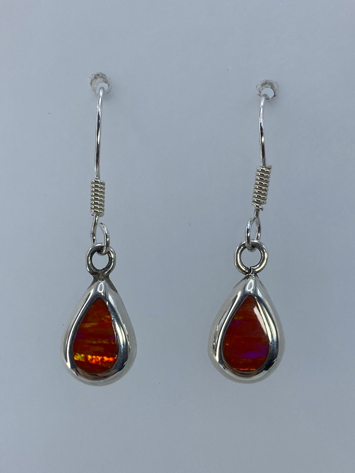 Aretes de plata 925 con ópalo de fuego naranja en forma de gota, par completo