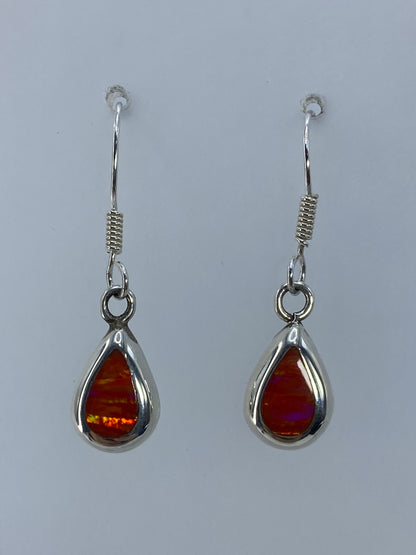 Aretes de plata 925 con ópalo de fuego naranja en forma de gota, par completo