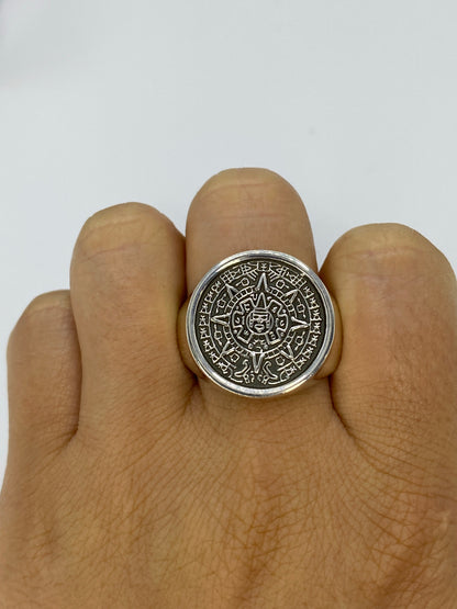 Anillo Calendario Azteca Plata 950 — Repujado Taxco — foto 6