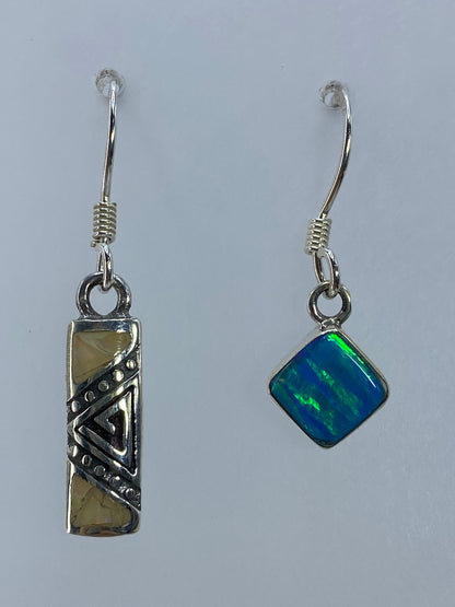 Par de aretes de plata 950 con ópalo de fuego multicolor y verde olivo, engaste a mano