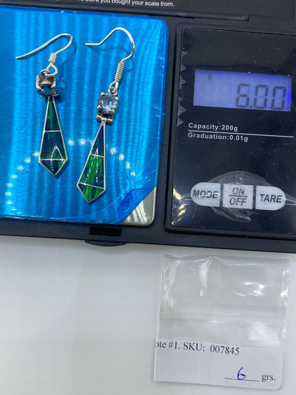 Aretes Geométricos Circonia Azul y Ópalo Verde — Plata 950 — foto 6