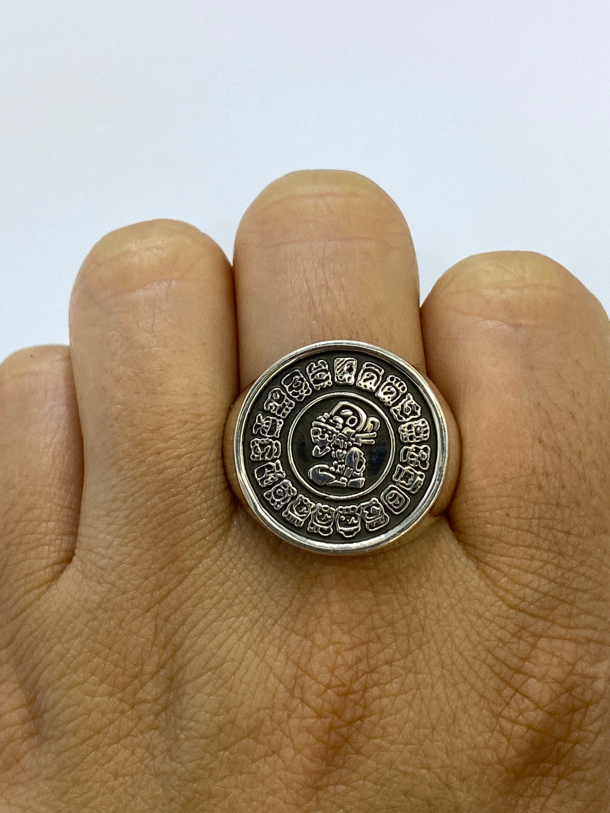 Anillo Calendario Azteca Repujado Plata 950 — Taxco — foto 6