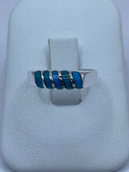 Anillo de plata 925 con cinco incrustaciones de turquesa azul cielo en línea