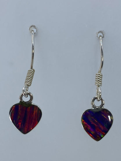 Par de aretes de plata con ópalo de fuego multicolor, tonos rojo y azul, 2.9 cm de largo
