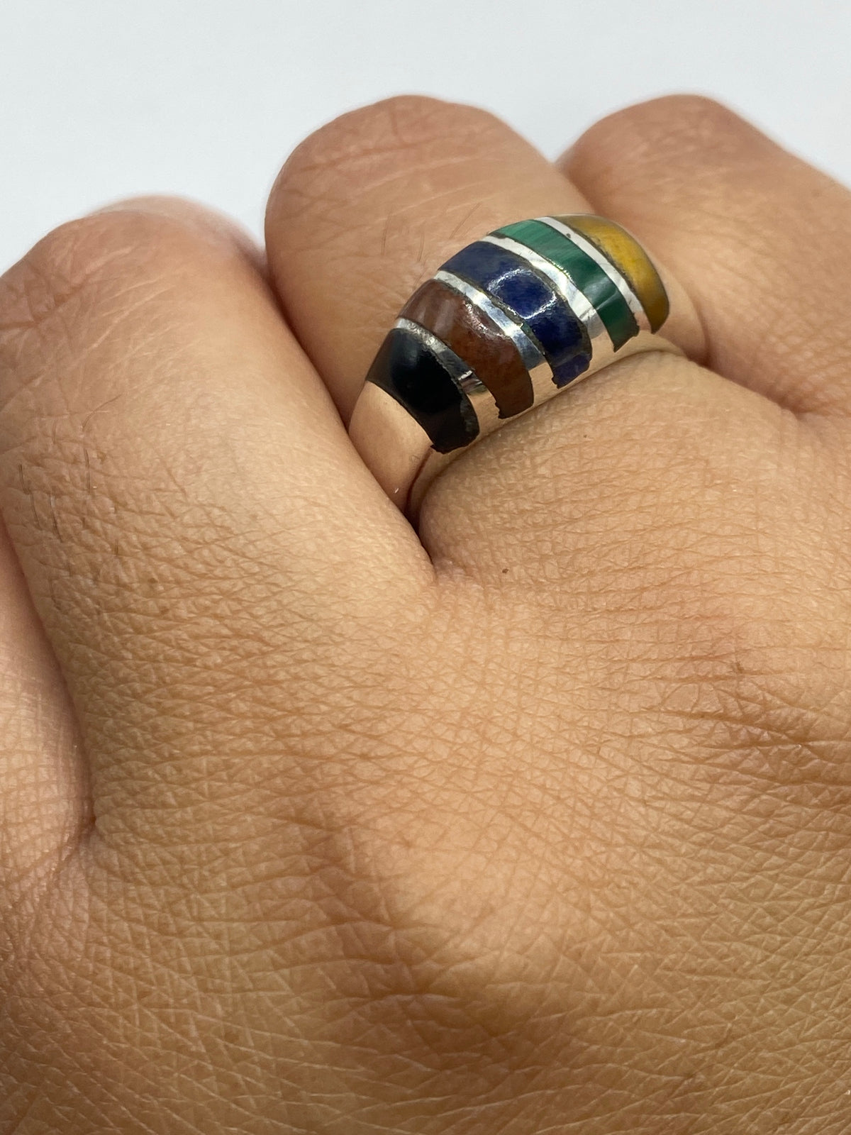 Anillo de Plata Multicolor con Malaquita, Lapislázuli y Ónix — Taxco 925 — foto 6