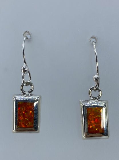 Par de aretes de plata 925 con ópalo de fuego naranja en gancho de plata