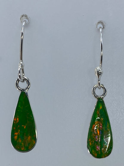 Par de aretes de plata con ópalo de fuego naranja, colgantes de gancho pulido