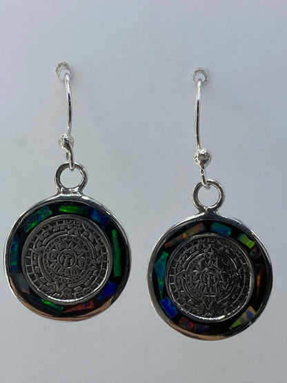 Par de aretes de plata 925 con ópalo de fuego multicolor colgando, 3.3 cm de largo