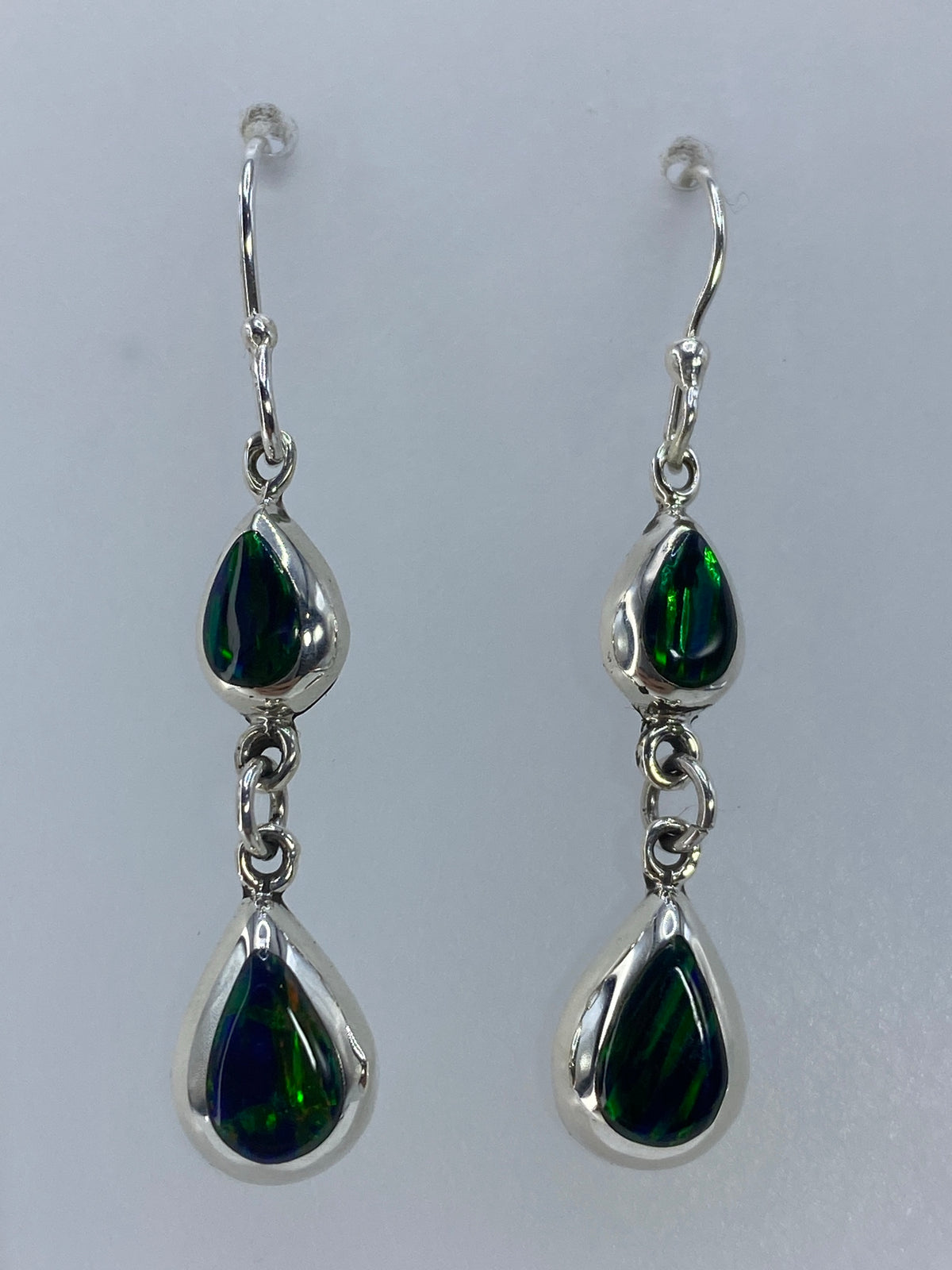 Aretes de plata 925 con ópalo de fuego verde, largos de 4.2 cm, colgantes de gancho