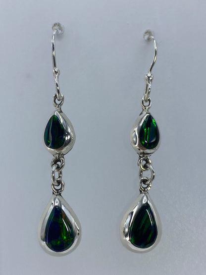 Aretes de plata 925 con ópalo de fuego verde, largos de 4.2 cm, colgantes de gancho