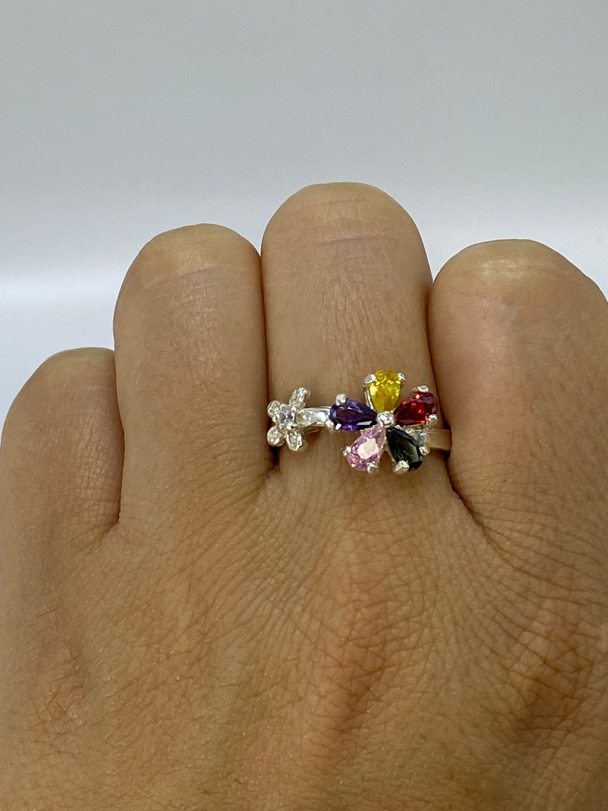 Anillo de Plata Floral Multicolor — Circonia Taxco 925 — foto 6
