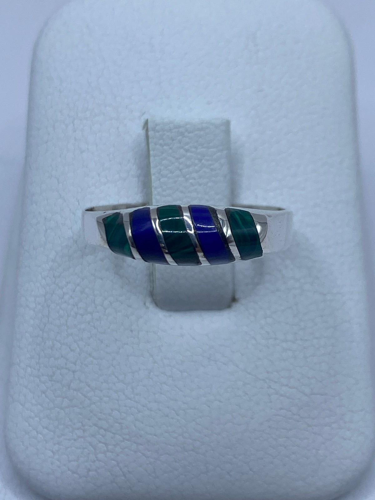 Anillo de plata 925 con malaquita verde y lapislázuli azul engastados, talla 8