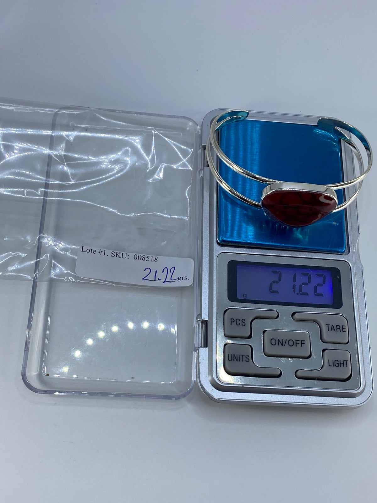 Brazalete de Plata Rígido con Coral Rojo — Taxco 925 — foto 7