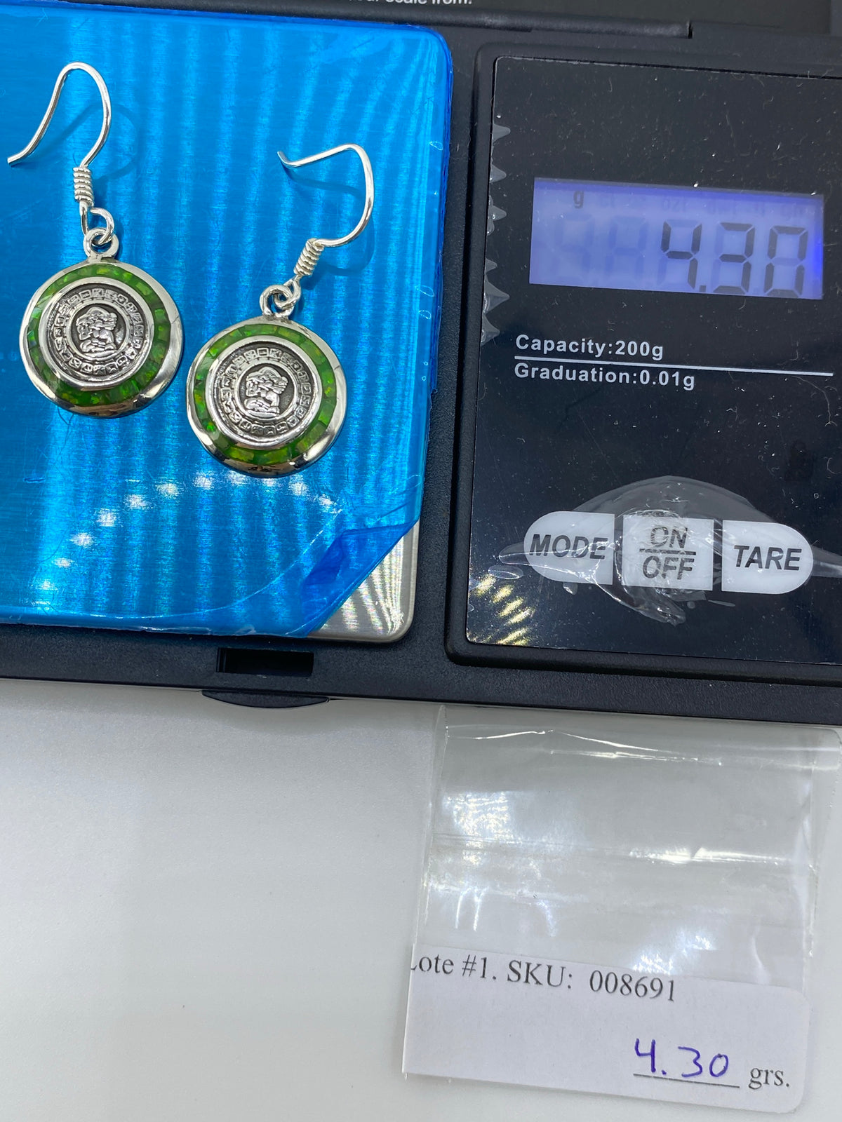 Aretes de Plata 950 con Ópalo de Fuego Verde — Taxco — foto 6