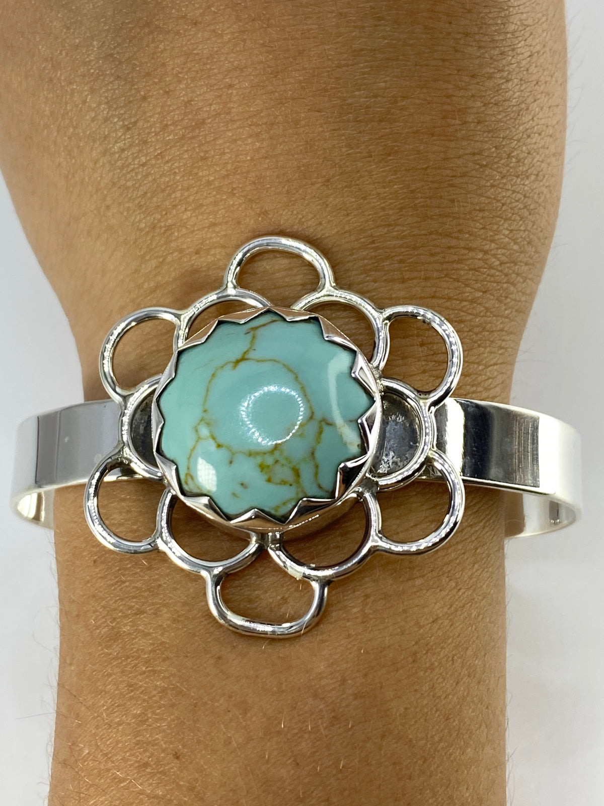 Brazalete de Plata Floral con Turquesa — Taxco 950 — foto 6