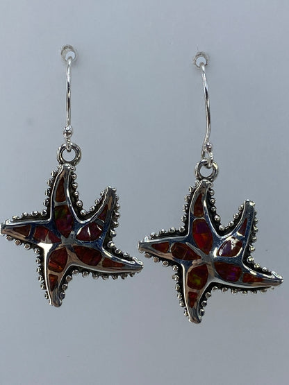 Par de aretes de plata 950 con ópalo de fuego multicolor en gancho de plata pulida