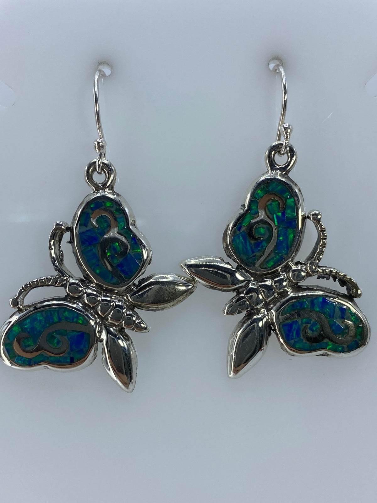 Par de aretes de plata 950 con ópalo de fuego verde limón, diseño floral, ganchos de plata