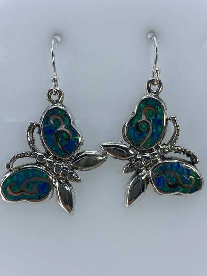 Par de aretes de plata 950 con ópalo de fuego verde limón, diseño floral, ganchos de plata