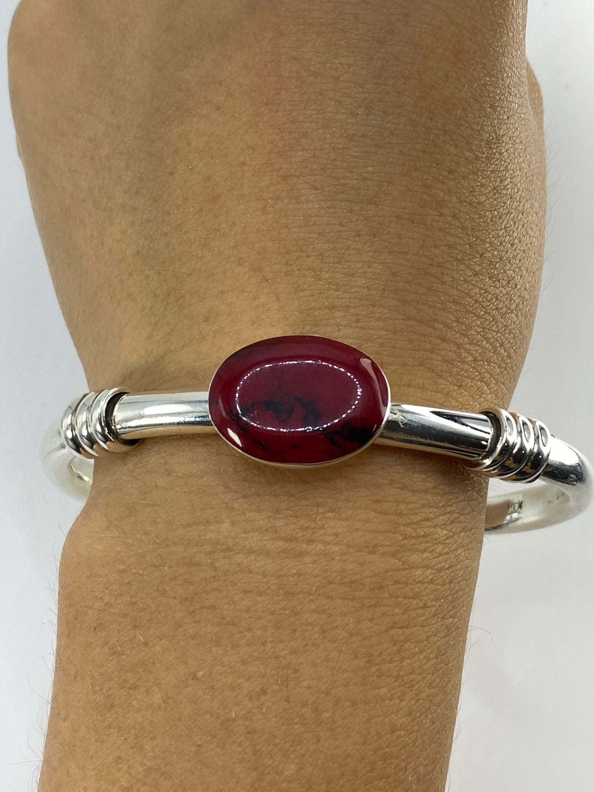 Brazalete de Plata con Coral Rojo — Taxco 925 — foto 6