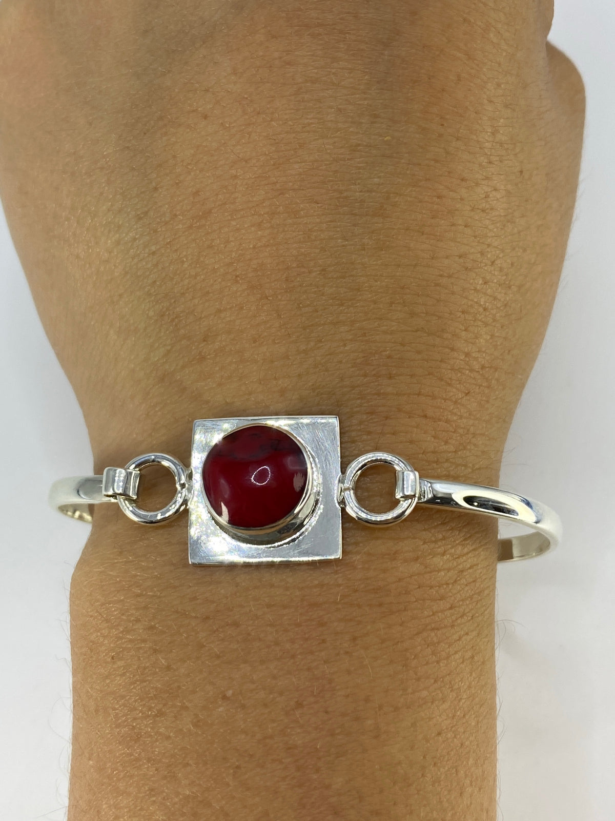 Brazalete Plata 925 con Coral Rojo — Taxco Artesanal — foto 6