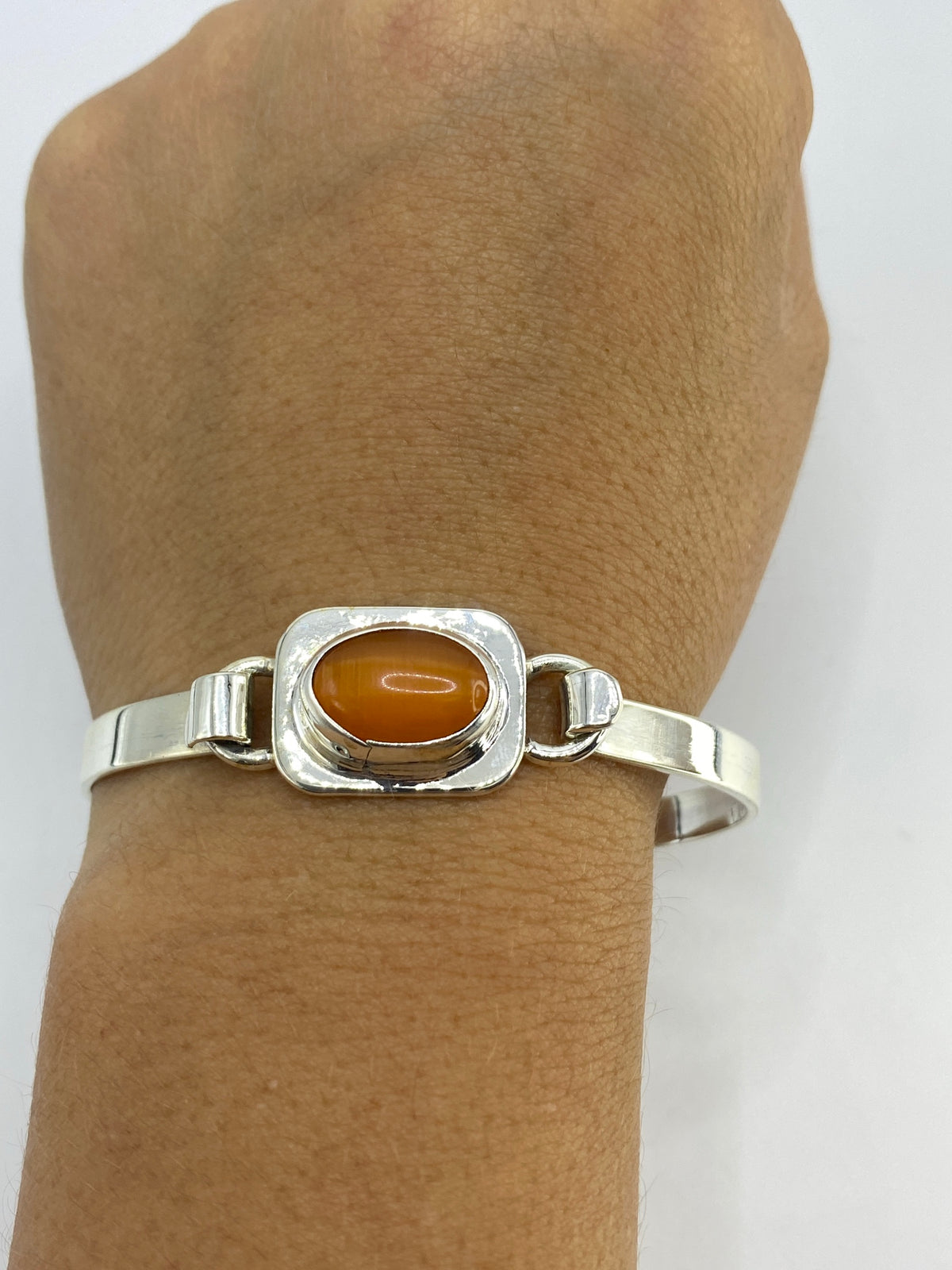 Brazalete Plata Ojo de Gato Naranja — Taxco 925 — foto 6