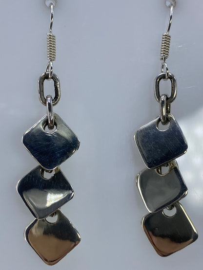 Par de aretes de plata 925 con calado geométrico en cascada, tres cuadrados
