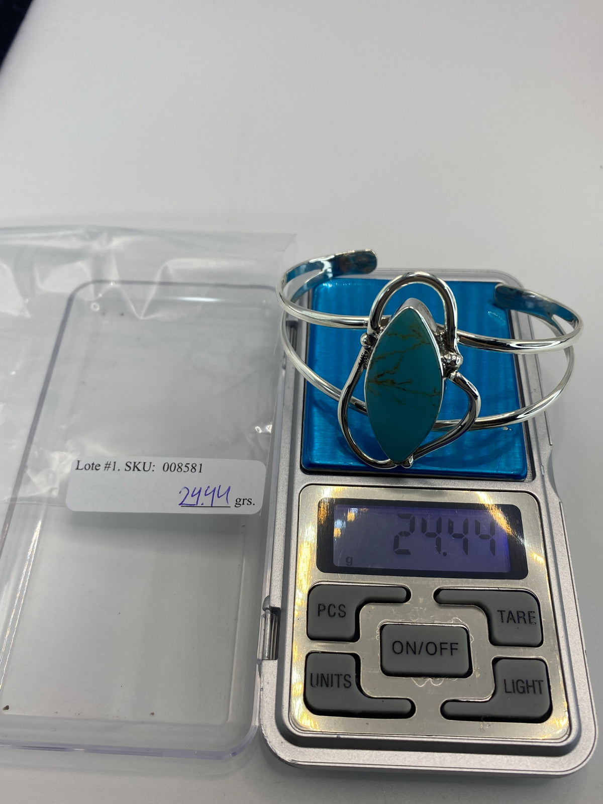 Brazalete de Plata 950 con Turquesa Azul Cielo — Taxco — foto 7