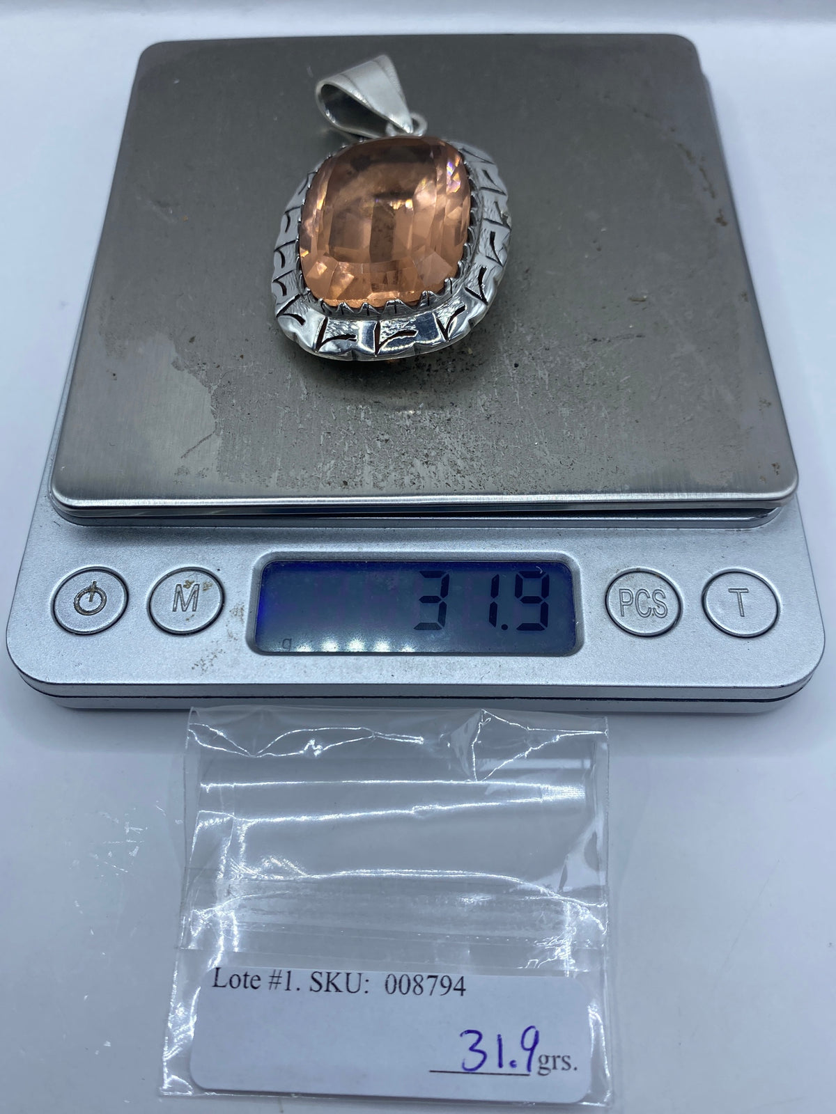 Dije de Plata Geométrico con Circonia Champagne — Taxco 925 — foto 6