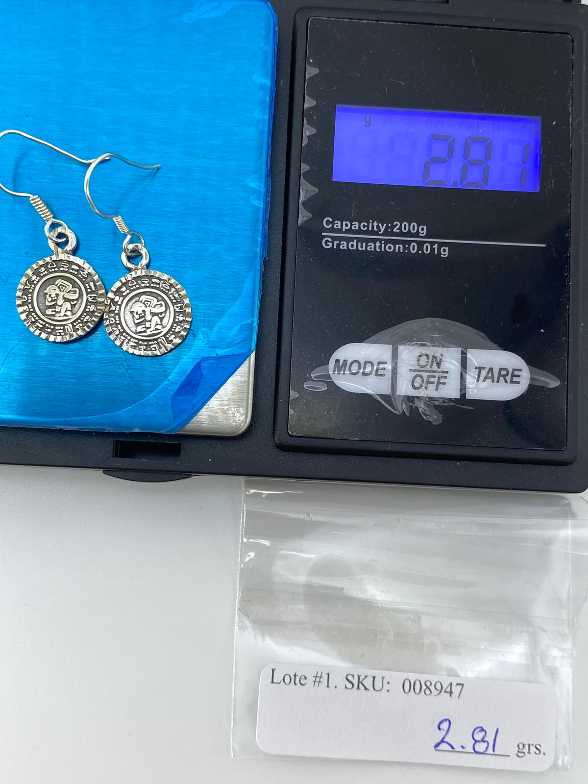 Aretes de Plata Repujado Calendario Azteca — Taxco 950 — foto 6