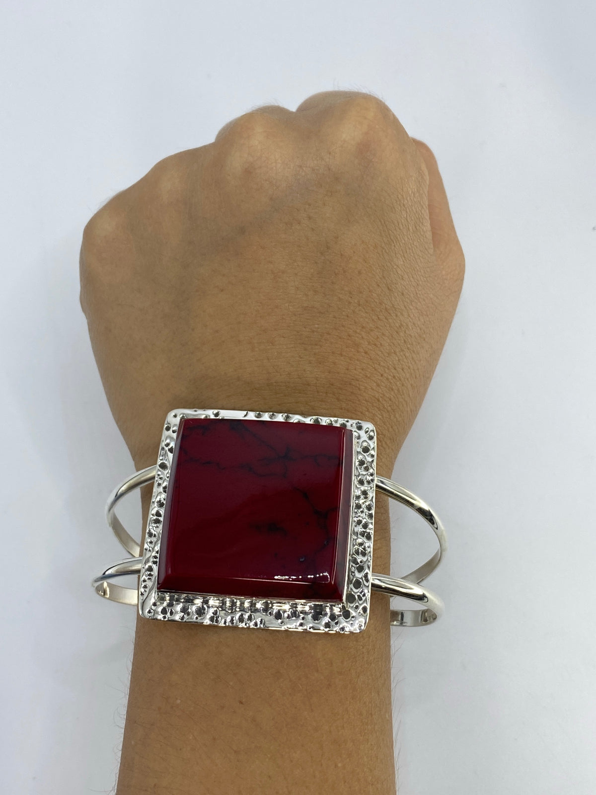 Brazalete de Plata con Coral Rojo — Taxco 925 — foto 6