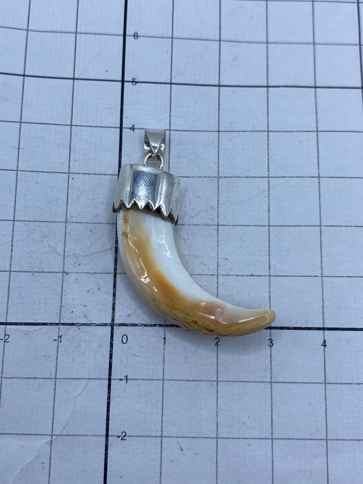 Dije sobre regla de centímetros mostrando el tamaño real de 4 cm de largo