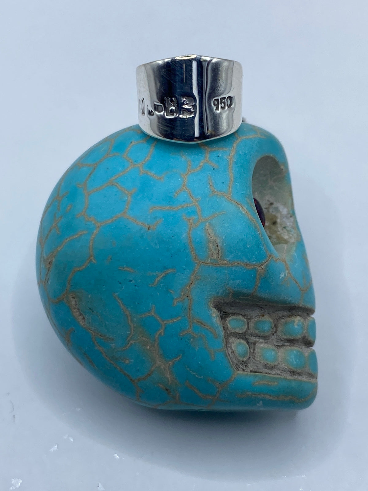 Dije Calavera de Plata 950 con Turquesa y Ópalo de Fuego — foto 5