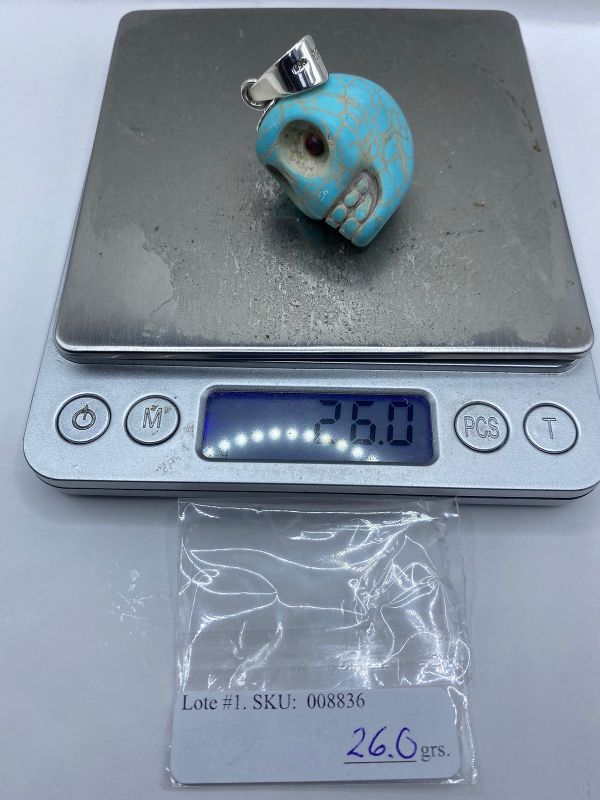 Dije Calavera de Plata 950 con Turquesa y Ópalo de Fuego — foto 6