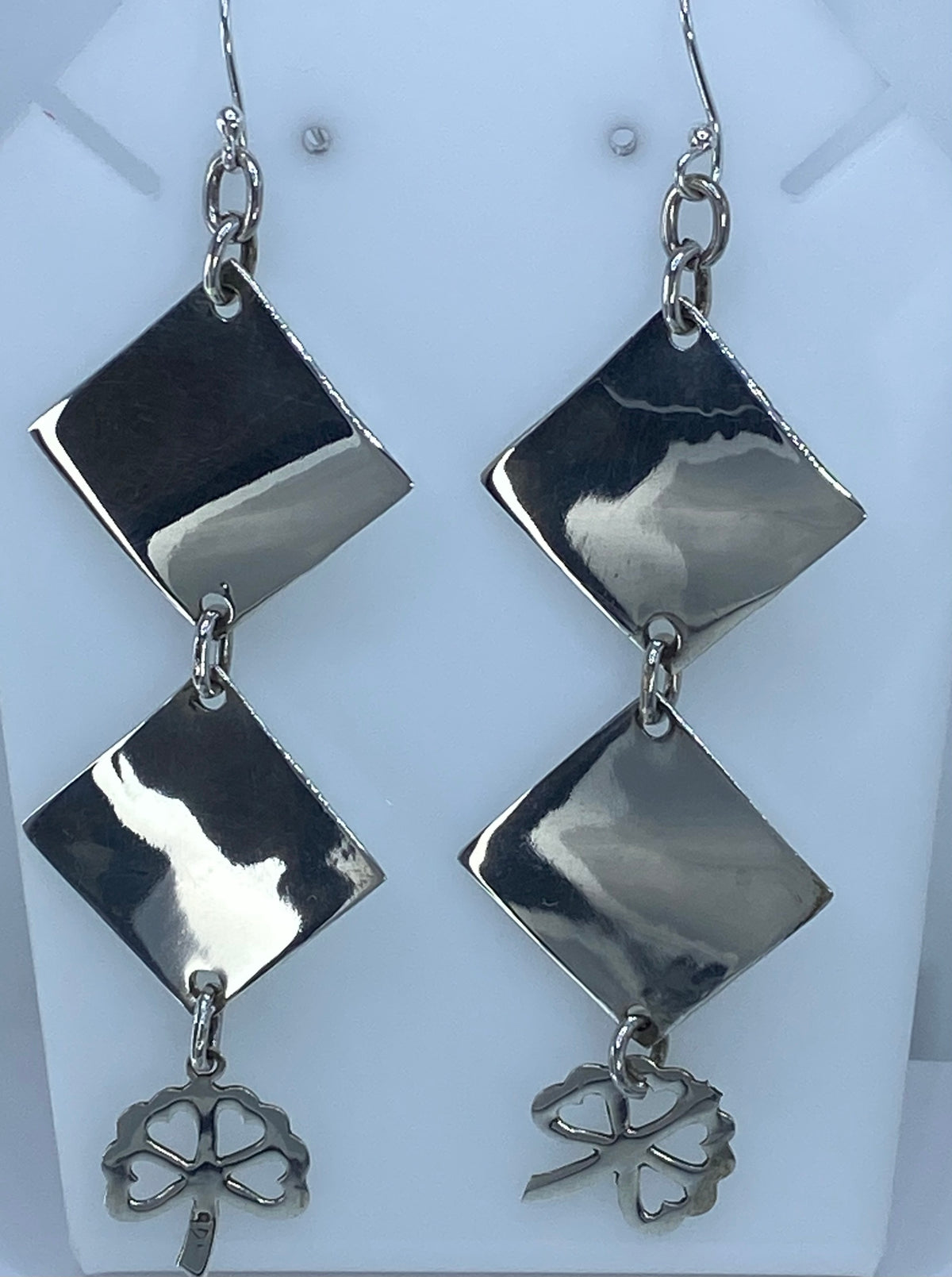 Aretes de plata 925 en cascada geométrica con quatre-feuille, 10 cm de largo, en la oreja