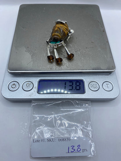 Dije Prehispánico Pakal Repujado Plata 925 — Ojo de Tigre y Malaquita — foto 6
