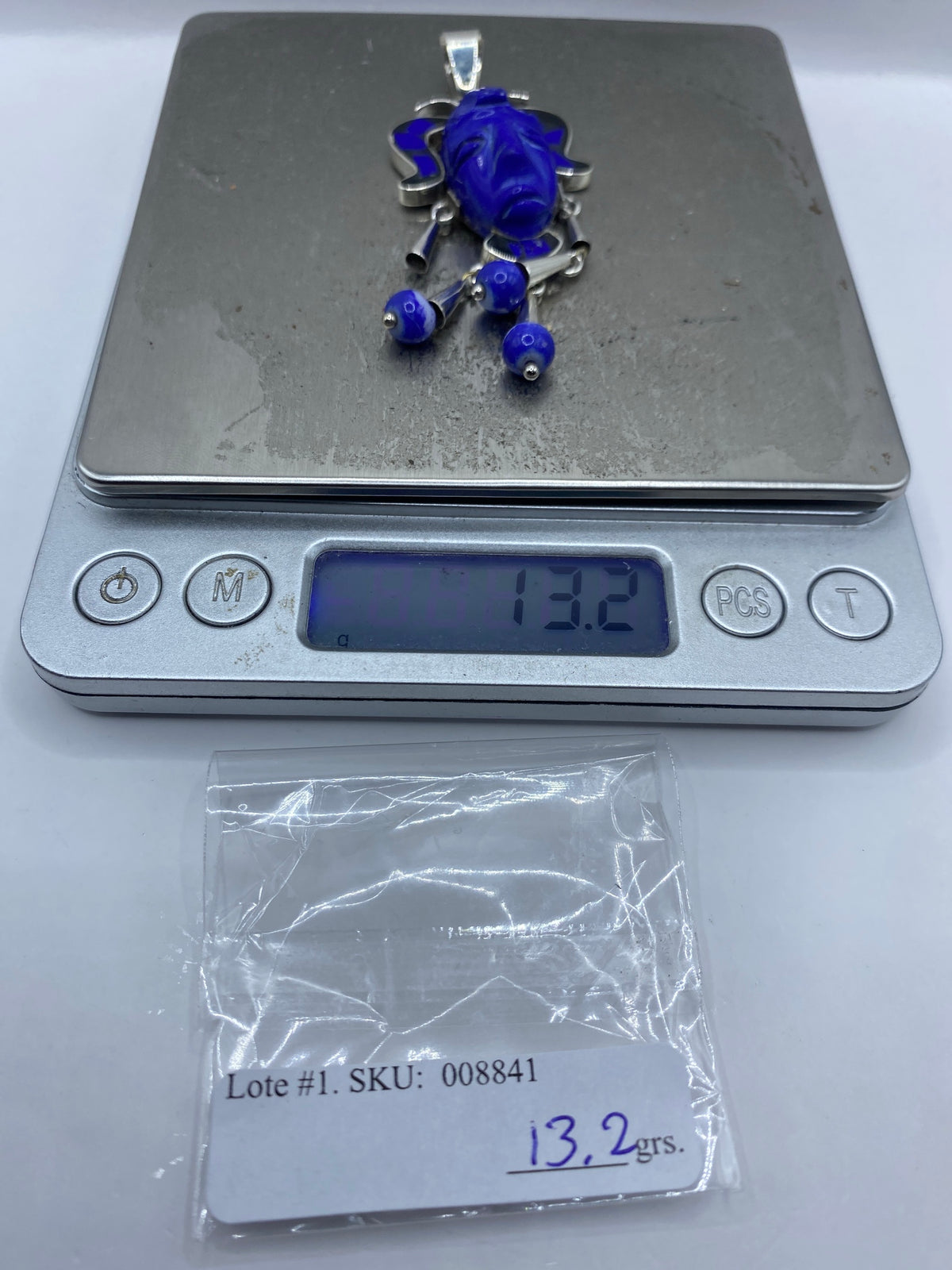 Dije Cabeza K'inich Janaab' Pakal Lapislázuli — Plata 925 — foto 6