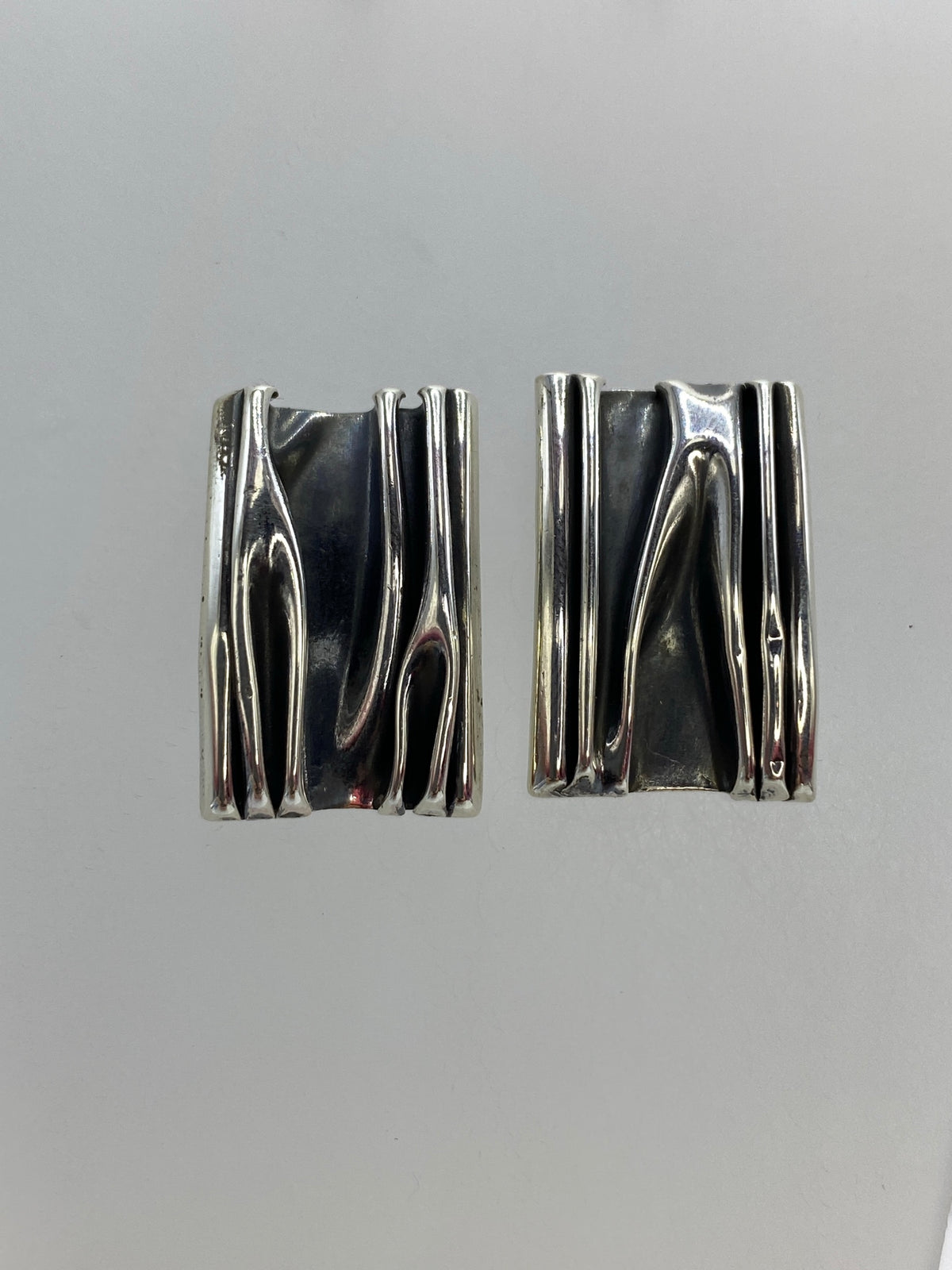 Detalle de los aretes mostrando las líneas y el acabado pulido