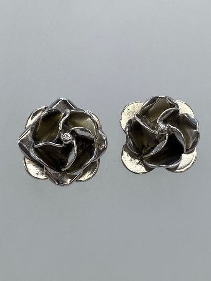Par de aretes de plata 925 con diseño de rosa abierta, 1.5 cm
