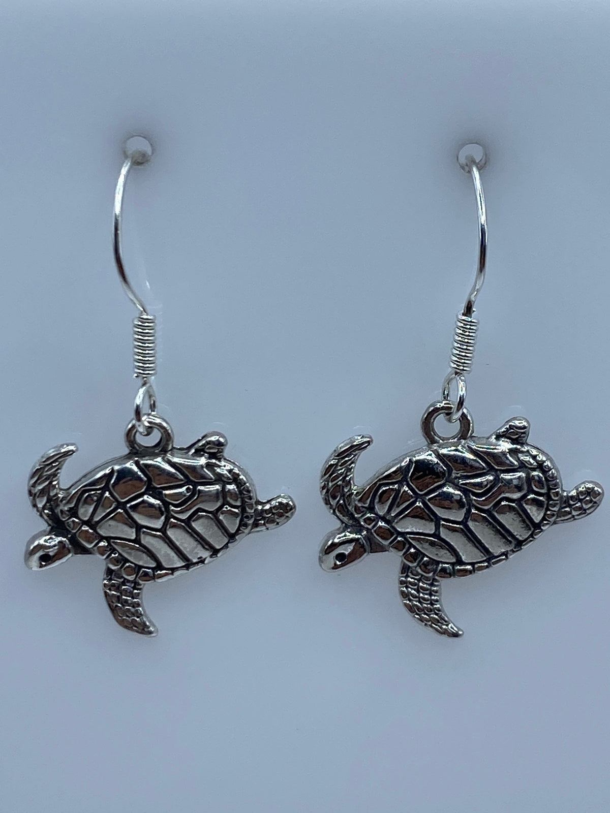 Aretes de tortuga marina sobre escala mostrando 3.1 cm de largo